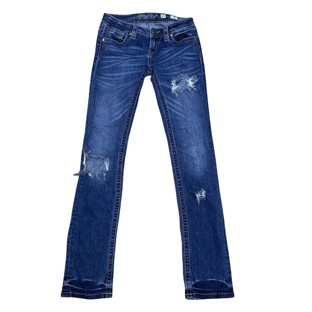 Miss Me Girls Size 14 Skinny Distressed Blue Denim Jeans Style  26" JK51515141